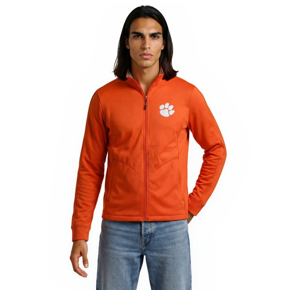Antigua Clemson Tigers Fleece Men's Size Large‎ Orange Lined Zip Jacket